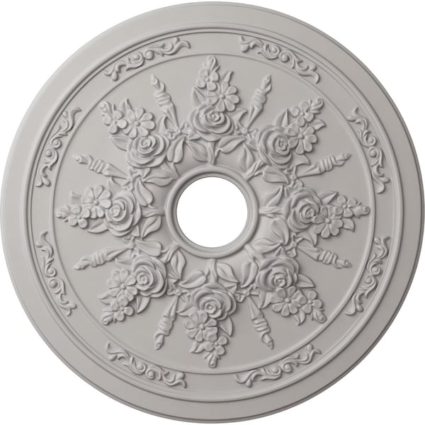 Ekena Millwork Rose and Ribbon Ceiling Medallion (Canopies up to 4"), 23 5/8"OD x 4"ID x 1 1/2"P, Ultra Pure White CM23ROUWF - main